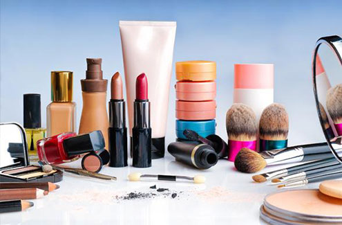 a display of different kinds of makeup